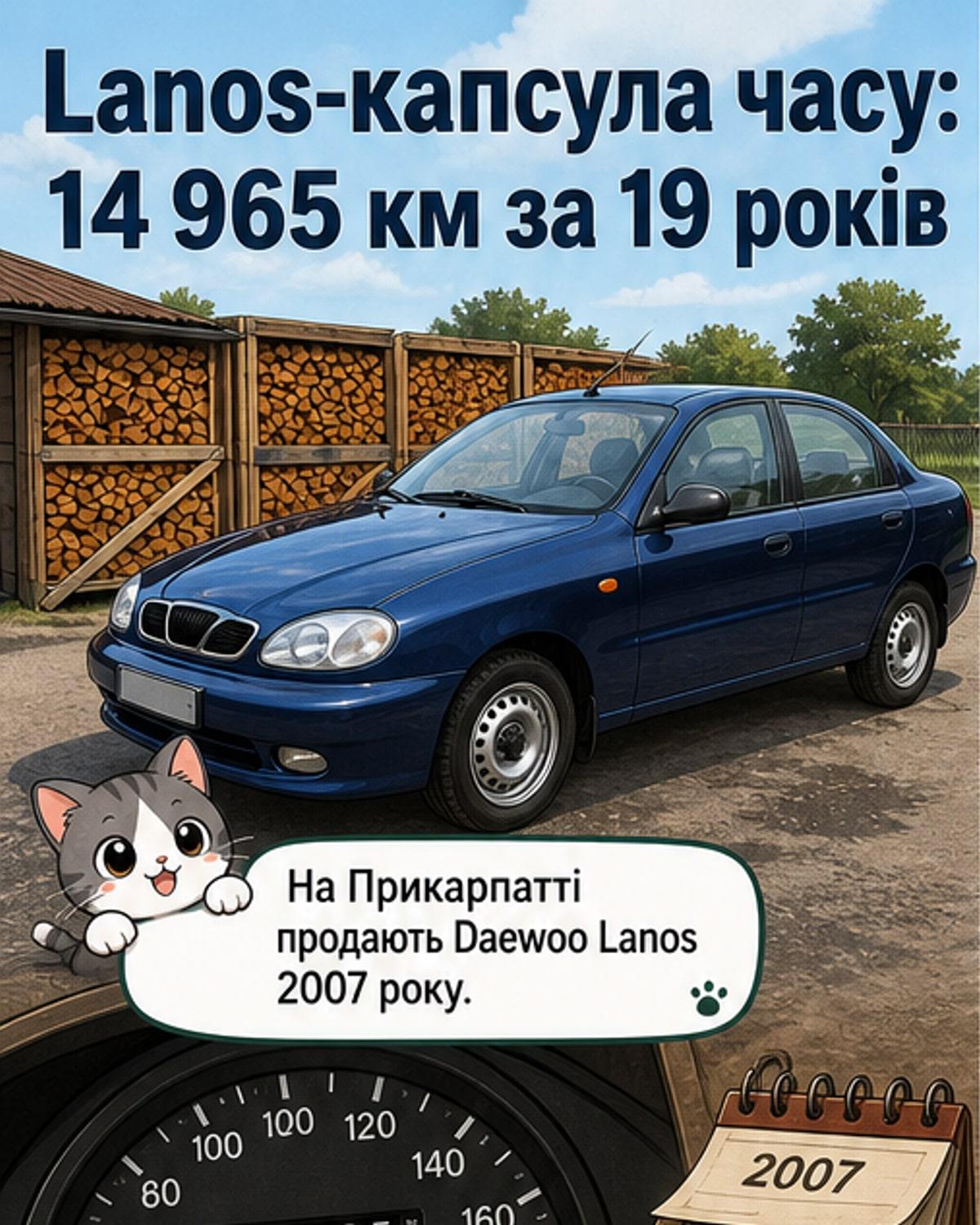 Фото Daewoo Lanos синього кольору з металіком, який продається на Прикарпатті з дуже низьким пробігом.